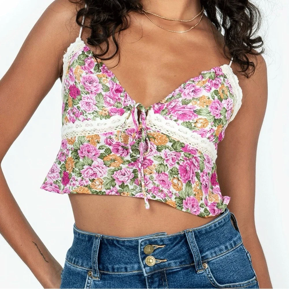 Princess Polly Emilee Top Pink Floral Cami Crop size 10 - Picture 8 of 11